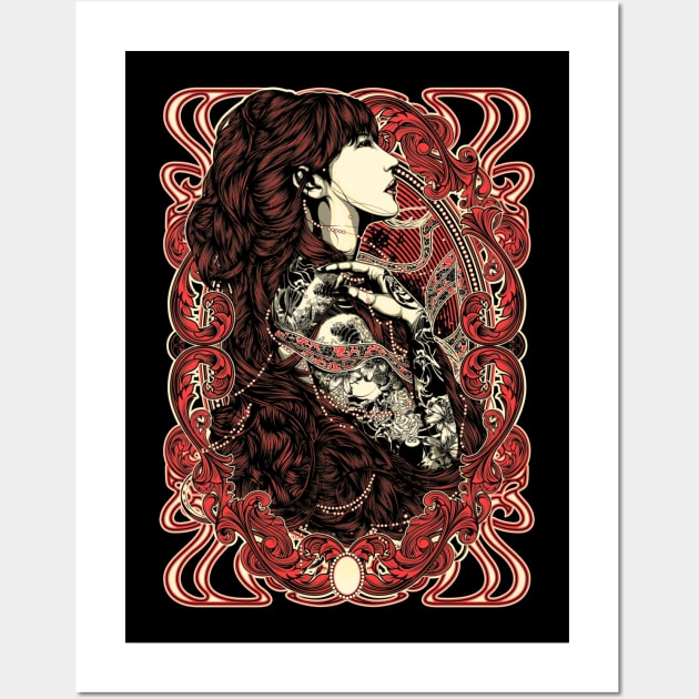 Girl Art Nouveau Tattoo Style Wall Art by SybaDesign